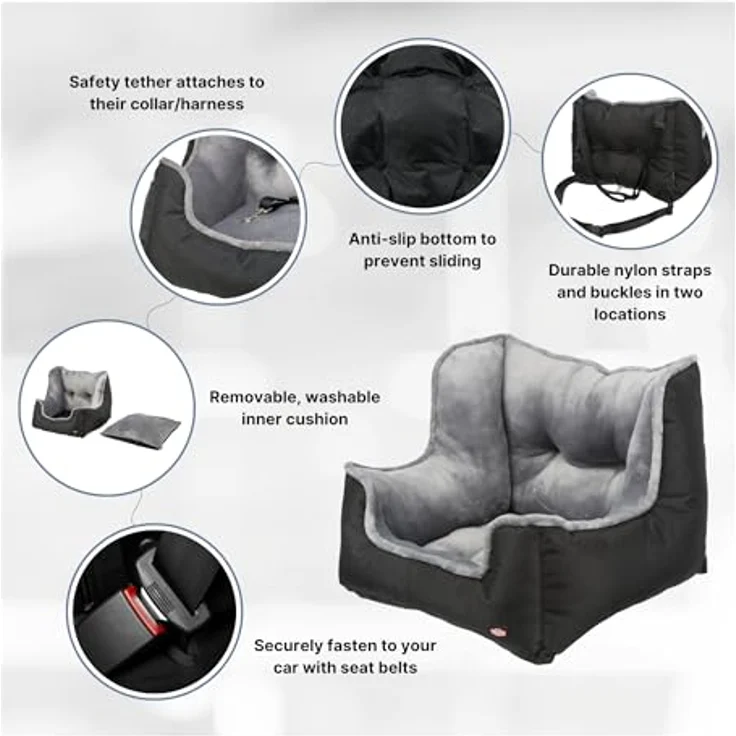 TRIXIE Tier-Autoschondecke, Autositz/Reisebettchen mit weicher Polsterung, schwarz/grau, Maße 50 x 40 x 50 cm – Bild 5