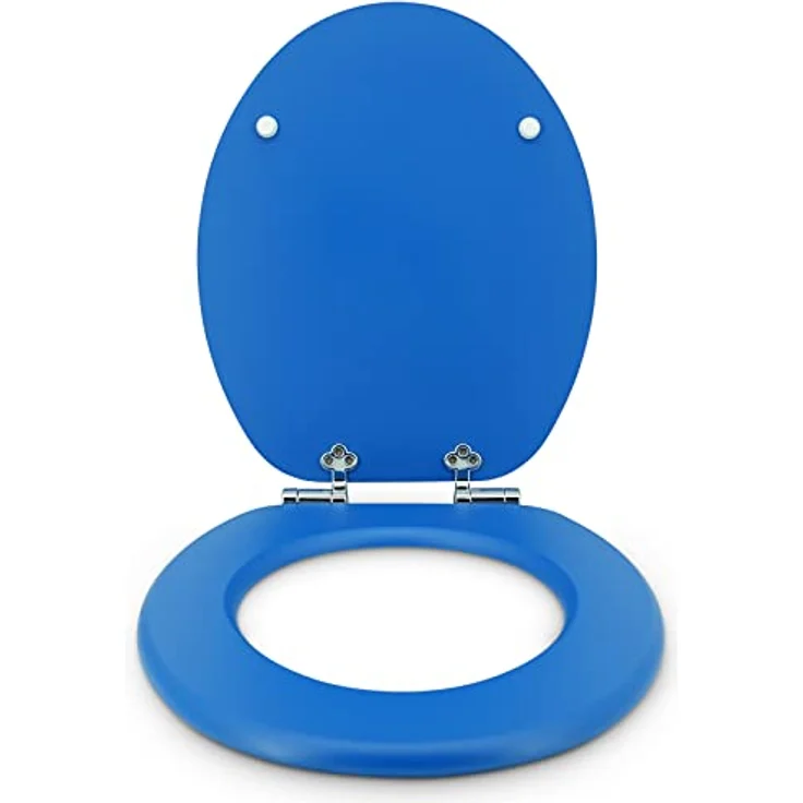 Sanfino WC Sitz Deep Blue, Toilettendeckel aus Holz mit Absenkautomatik und verchromten Metallscharniere, 43,5 x 37,5 cm – Bild 3