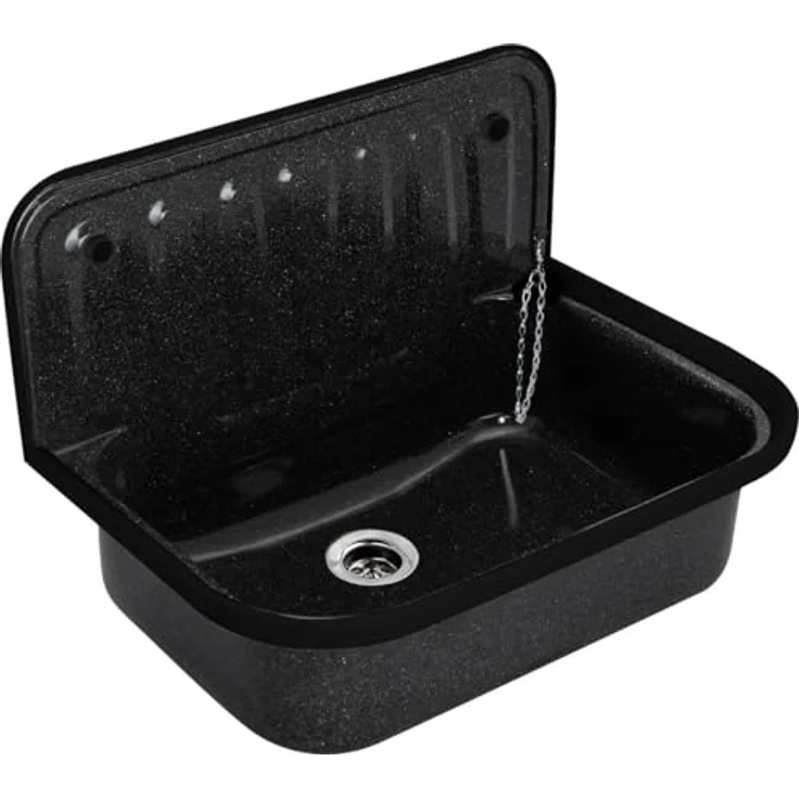 Sanicomfort Waschbecken Sanicomfort Stahl-Ausgussbecken Granitoptik 50 x, Robustes und langlebiges Stahl-Ausgussbecken in hochwertiger Granitoptik, 50 x 38 cm, schwarz – Bild 3