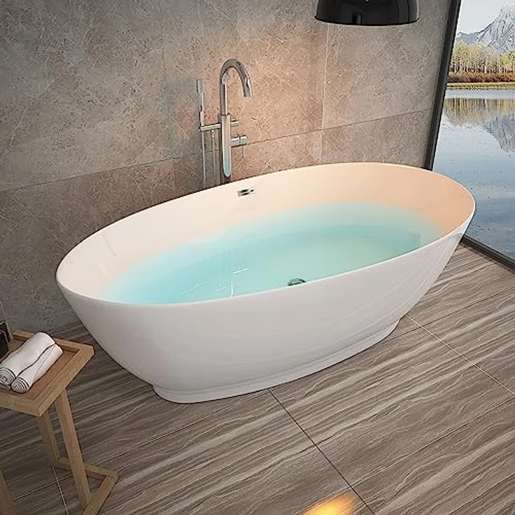 HOME DELUXE - freistehende Badewanne - DELIA, Weiß - Maße: ca. 180 x 90 x 58 cm - Füllmenge: 270 Liter, inkl. Überlaufschutz, Siphon und Verschluss I Spa, für 2 Personen – Bild 2