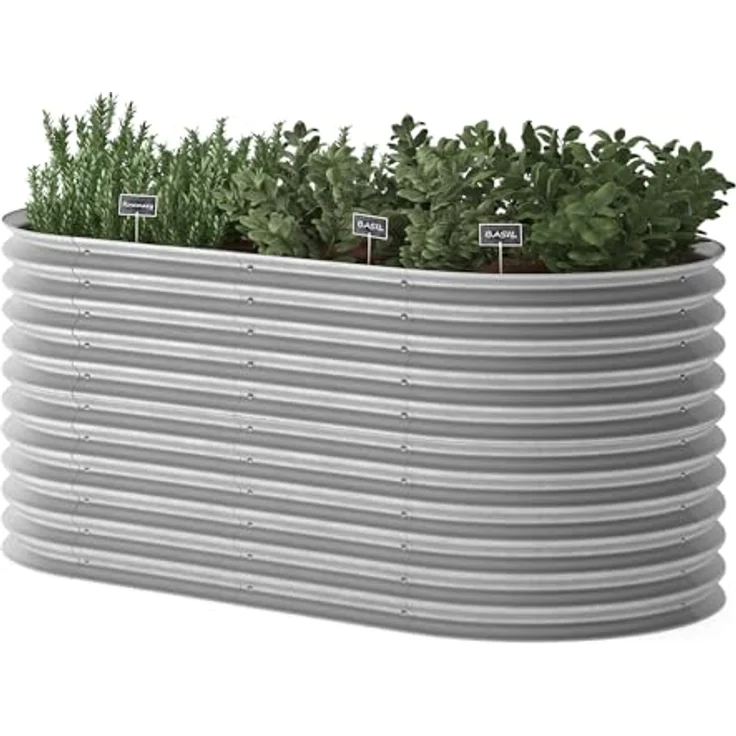 ok-Living Hochbeet Kräuterbeet oval 200x100x80cm, Silber, pflegeleichter Pflanzkasten für Gemüse und Kräuter – Bild 1