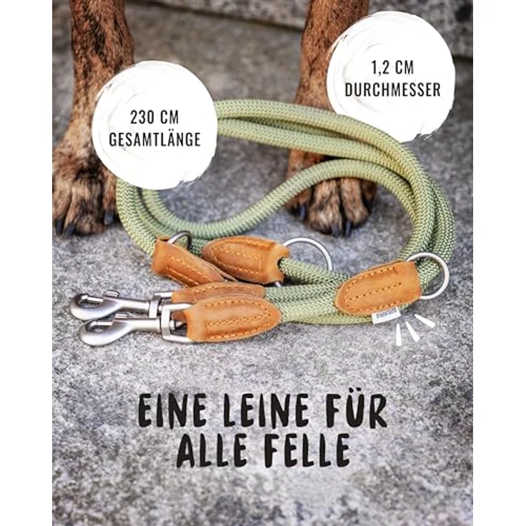 Rudelkönig Führleine Emma 2,30m - Dreifach verstellbare Hundeleine aus Kletterseil für mittelgroße & große Hunde - Elegante Tauleine in Khaki – Bild 3