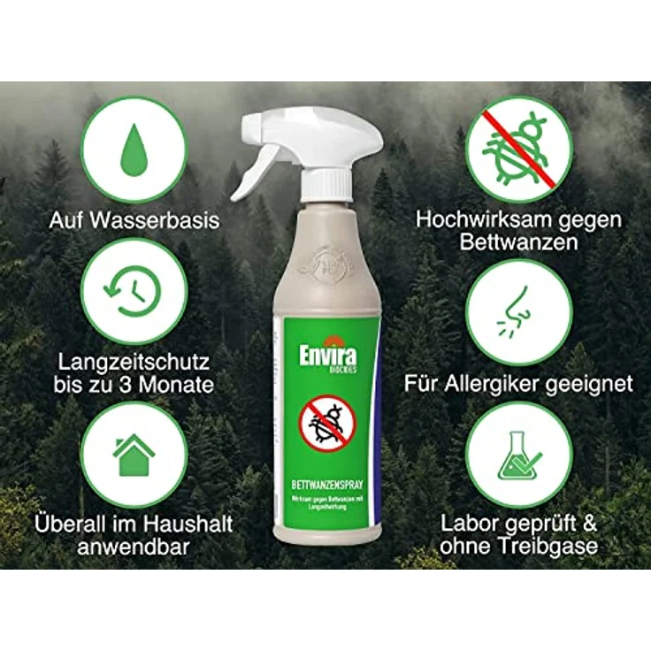 Envira Bettwanzen-Spray 500 ml & 2 Liter - Bettwanzen-Bekämpfung für Matratzen & Textilien - Mittel gegen Bettwanzen & Larven - Bettwanzen bekämpfen - Geruchlos & auf Wasserbasis – Bild 2