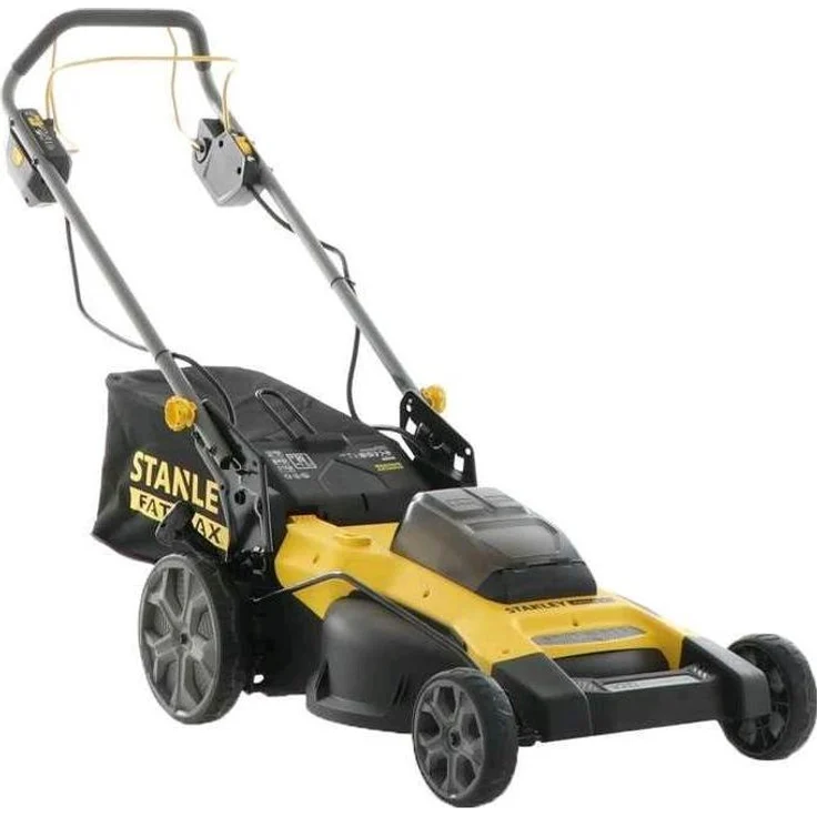 Stanley SFMCMWS251M, Akkubetrieb Rasenmäher mit bürstenlosem Motor, 18V, 4,0Ah Akkus, 55l Grasfangkorb, motorisierte Hinterräder