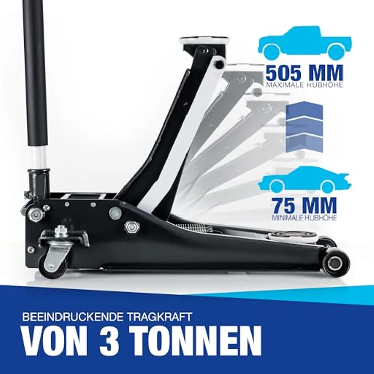 NTG Hydraulischer Wagenheber WGH.BLACK-3001, 3000kg Tragkraft, 75-505mm Hubhöhe, extra flach für SUV & tiefergelegte Autos, schwarz – Bild 2