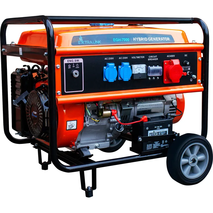 Extralink Stromerzeuger EGH-7000 leise Generator Notstromaggregat Benzin Stromaggregat, Metallgestell, 7000 W, 220V, 25 l - blau