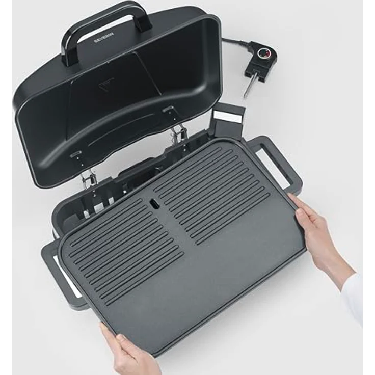 Severin PG8597 Tischgrill mit Haube, 2300W, 45x30cm Grillfläche, keramische Beschichtung, integriertes Thermometer, bis 230°C – Bild 4