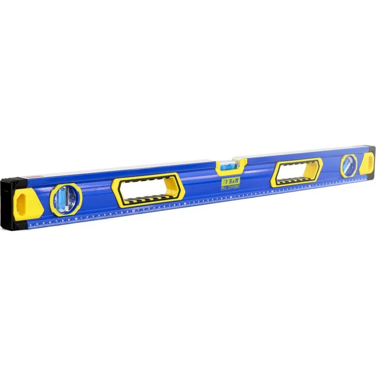 S&R Wasserwaage Aluminium magnetisch mit cm Skala, Genauigkeitsklasse 1, 3 stoßfesten Libellen, gelb, 80 cm – Bild 1
