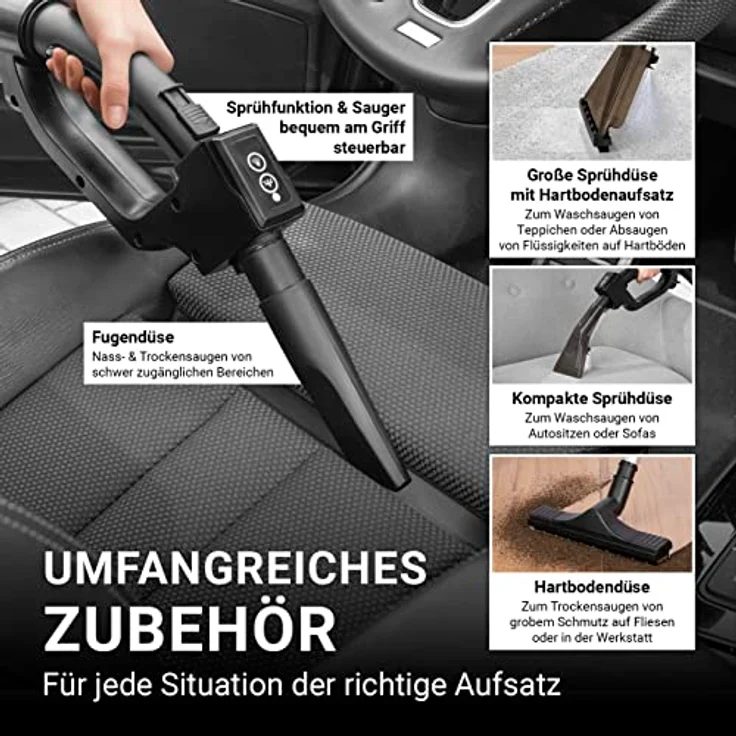 N8WERK Sprüh- und Waschsauger Deep Clean mit Sprühfunktion für Tiefenreinigung | Nass-& Trockensauger für Polster, Teppiche, Hartböden | Inkl. Hepa Filter, Reinigungsmittel, Dual Tank System – Bild 4