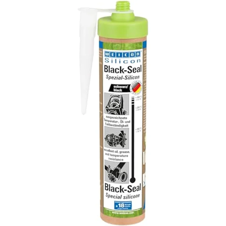 WEICON Green Tube Black-Seal, Spezialsilikon Dichtmasse für Motoren, hitzebeständig bis +280 °C, schwarz, nachhaltige Kartusche