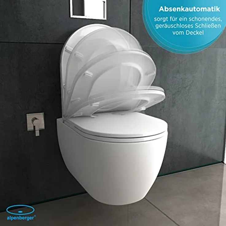 Alpenberger Wand WC Spülrandlos | Nano Beschichtung Keramik Toilette & Toilettendeckel mit Absenkautomatik | Hänge WC Set Kloschüssel | Toilettenschüssel Passend Geberit (Elegant IN) – Bild 3