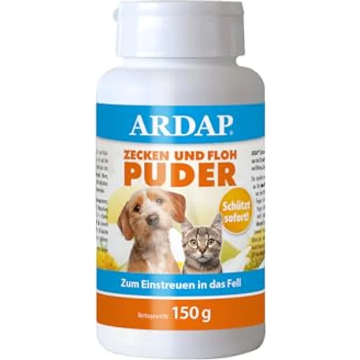 Ardap Zecken- und Flohschutzpuder für Tiere, 150 g - Hochwirksam mit Pyrethrum und Lavendelöl, sofortiger Schutz – Bild 1