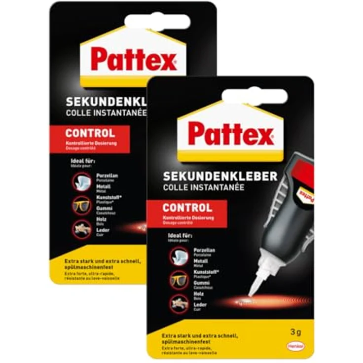 Pattex Sekundenkleber Matic, 2x3 g Flüssigkleber für extra schnelle, starke und flexible Sofortreparaturen, spülmaschinenresistent – Bild 1
