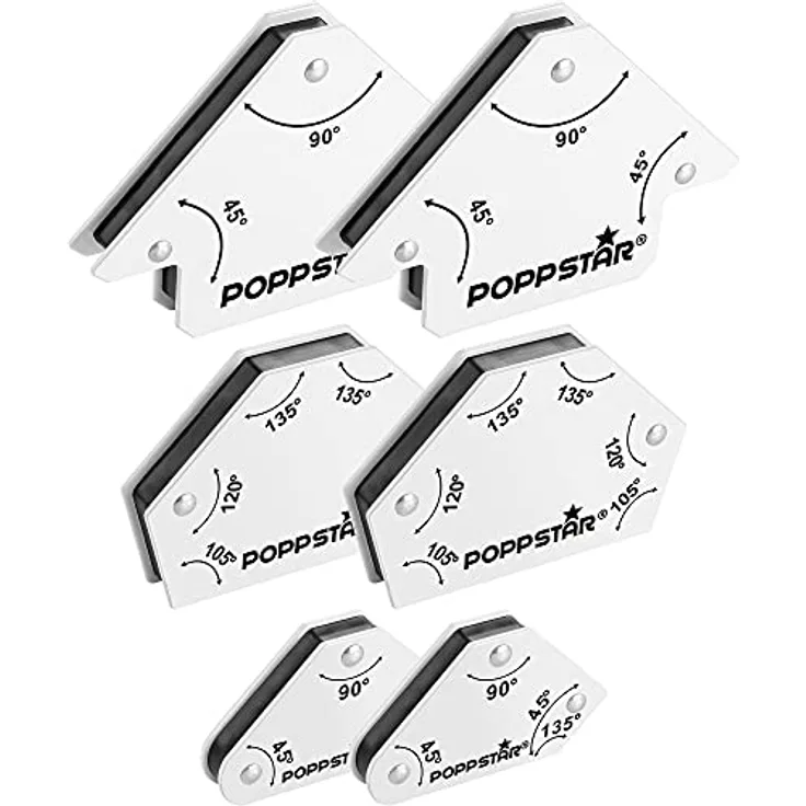Poppstar Schweißmagnet-Set (Winkel 45°, 90°, 135°, 30°, 60°, 75°) 2x Magnet-Schweißwinkel klein, 2x Magnetwinkel Pfeil groß, 2x Multiwinkel-Magnete