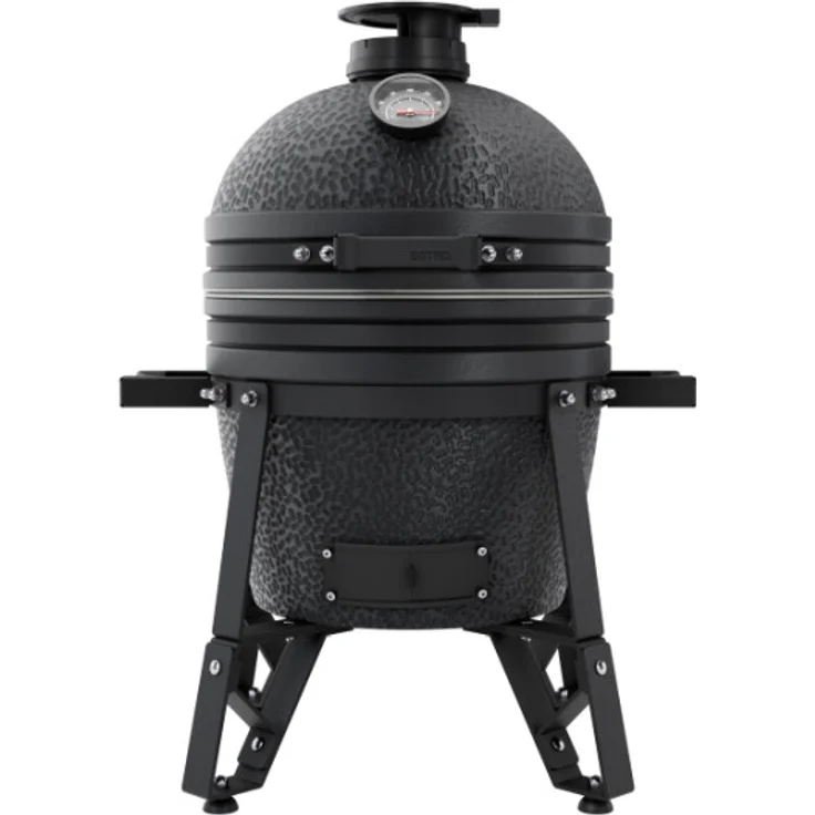 The Bastard BSTRD Compact Complete Keramikgrill Graphite mit Deckelthermometer für Holzkohle, Räuchern, Backen und Kochen