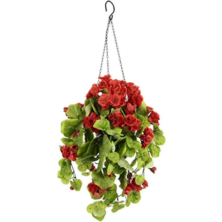Künstliche hängende Geranien im Topf Geranienbusch Geranienhängeampel Geranie Seidenblumen Kunstblume Kunstpflanze Balkonblume Zimmerpflanze Klassische Pflanze Blütenbusch Grünpflanze Girlande Ranke – Bild 1