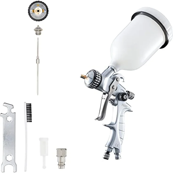 BenBow Lackierpistole PK60 HVLP 1,4 mm Düse + 600 ml Fließbecher - ideal für Autolackierung, DIY-Projekte - hochwertige Sprühqualität - Druckluft-Spritzpistole – Bild 1
