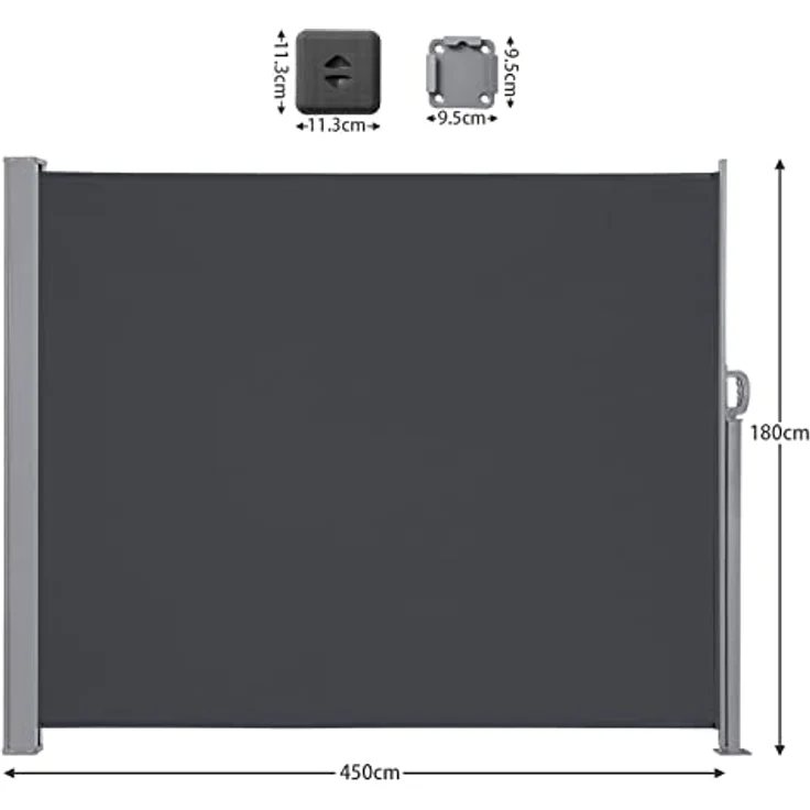 LARMNEE Seitenmarkise, ausziehbar 180 x 450 cm, rostbeständig, Wind- und Sonnenschutz, blickdicht, Anthrazit EBK1845TBP02 – Bild 2