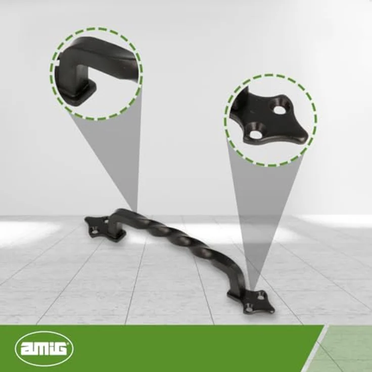 Amig Türgriff Modell 1002, 182 mm aus schwarzem Stahl, ohne Platte, inklusive Schrauben – Bild 4