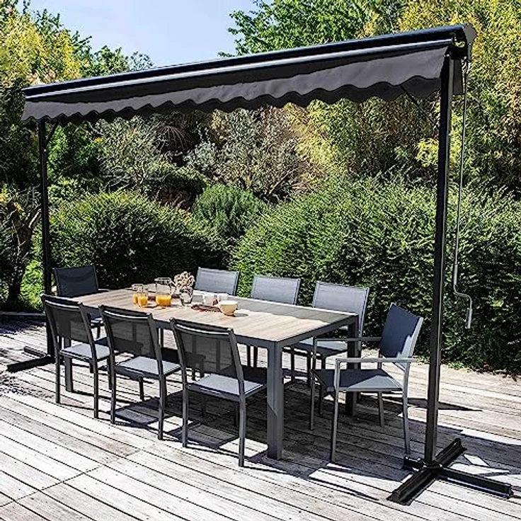 Oviala Doppelmarkise mit Kassette, 3 x 4 m, Aluminium, Anthrazitgrau, 12 m² Schattierung, robuste Aluminium- und Stahlkonstruktion, wasserabweisend und UV-Schutz – Bild 3