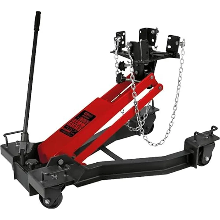 KS Tools Hydraulischer Getriebeheber mit verstellbarer Aufnahmeplatte, Tragkraft 1 t, stufenlos einstellbare Hubhöhe von 19-77 cm, inklusive Halteschienen und Überlastschutz – Bild 1
