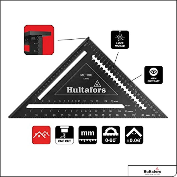 5-in-1 Anschlagdreieck 300mm I Hultafors I 300mm Zimmermannswinkel CNC gefräst aus Aluminium I Zimmererwinkel zum Anreißen, Messen & Zeichnen I Inkl. Umrechnungstabelle I 257040 – Bild 3