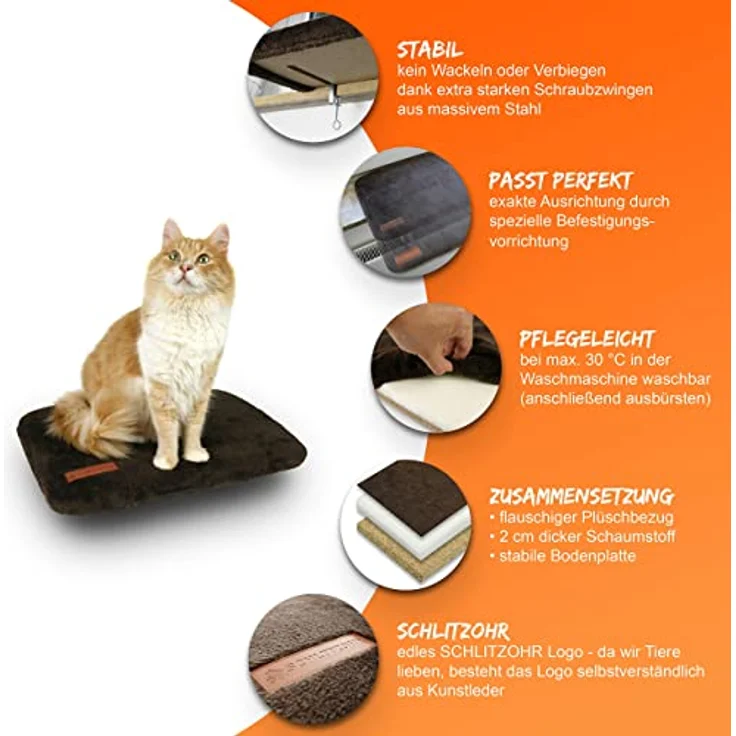 SCHLITZOHR Fensterliegeplatz Teddy | stabile Katzenliege für Fensterbank | Fensterbankliege für Katzen | 51 × 36 cm (Braun) – Bild 4
