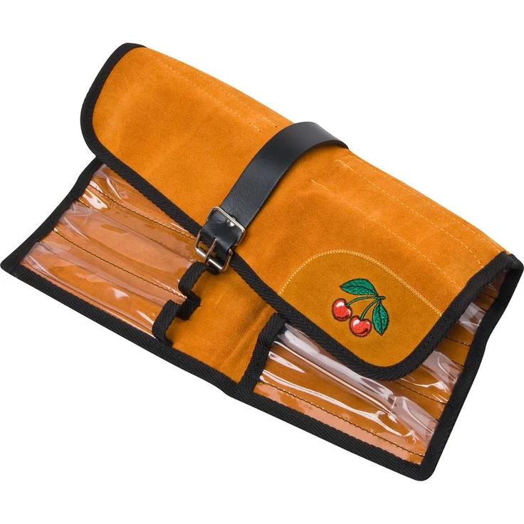 Kirschen Velourleder-Rolltasche für Stechbeitel, leer, mit 12 Fächern, Taschenfarbe: auffällig