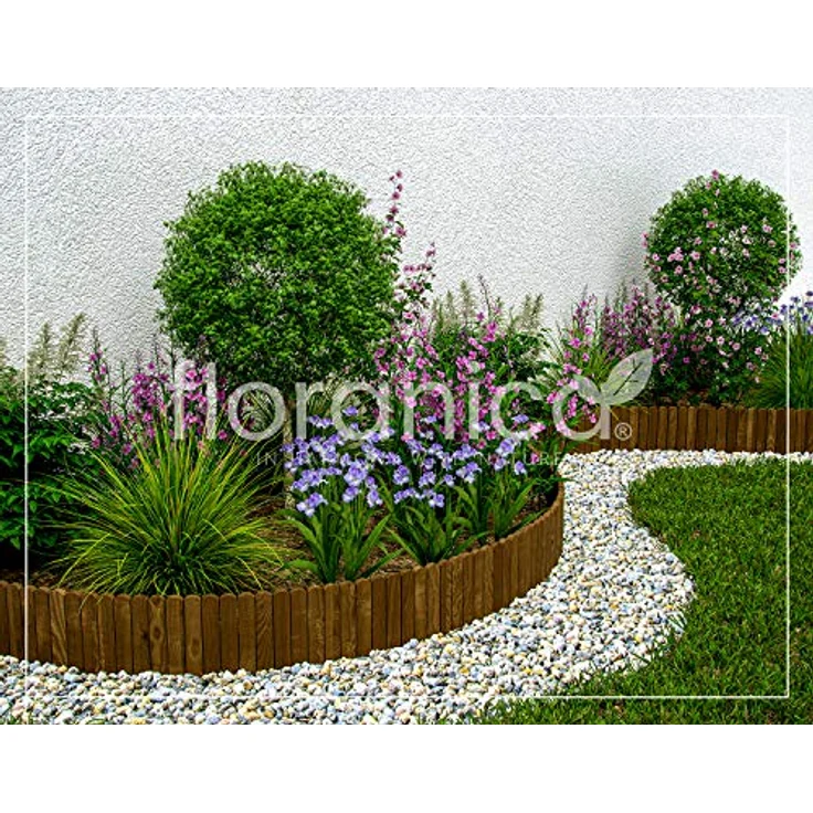 Floranica Rollborder Gartenzaun 103 x 10cm Braun Rasenkante Holz Gartendeko Beeteinfassung Deko Mini Zaun Garten Natürliches imprägniertes Kiefernholz – Bild 5