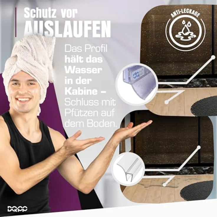 DQ-PP Duschdichtung 60cm – Dichtung für 3,5mm – 5mm Glastür, Wasserablaufprofil, transparent, UV- und schimmelbeständig, individuell kürzbar – Bild 4