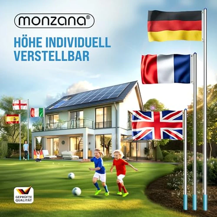 monzana Aluminium Fahnenmast 6,50m, Teleskop mit Seilzug und Flagge 150x90cm, wetterfest, inkl. Bodenhülse und Schutzkappe – Bild 2