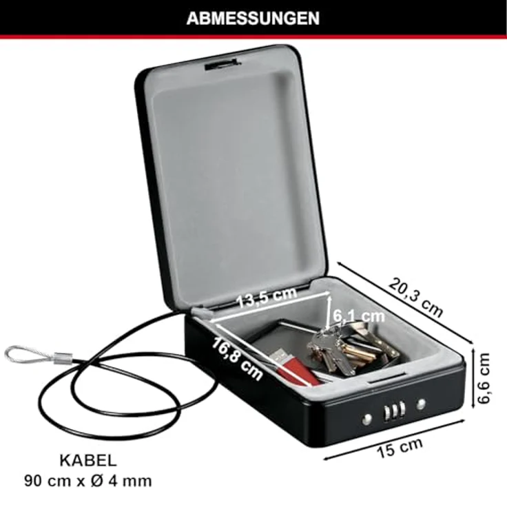 MASTER LOCK Kompakttresor (Kombination) (mit Kabel) P005CEURBLKHRO Ideal für Scheckbücher, Schmuck, Ausweise, Smartphone und mehr – Bild 5