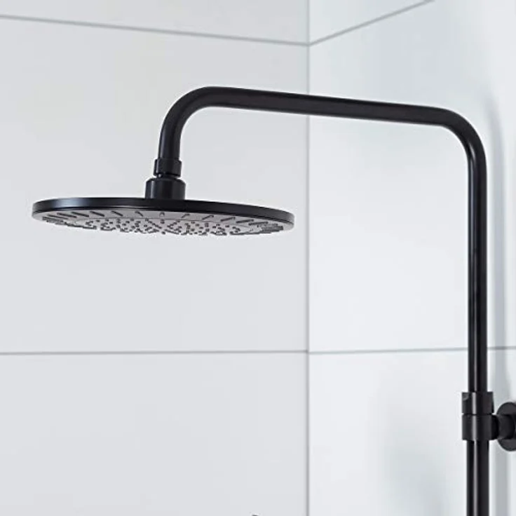 Tiger Tyne Duschssystem mit Regendusche und Handbrause, Schwarz, Duschstange mit verstellbarem Brausehalter, Duschkopf mit 3 Strahlarten, Wasserspar- und Anti-Kalk-Funktion, inkl. 2 Brauseschläuchen – Bild 3