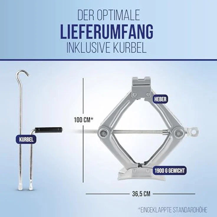 alca Wagenheber Scherenwagenheber 0,8t Reifenwechsel Universal Hubhöhe 32c, leicht und robust, drehbarer Sattel, 100-325 mm Hubbereich, blau – Bild 3