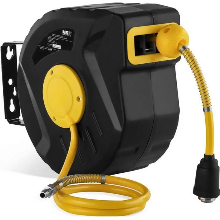 MSW Schlauchtrommel Druckluftschlauch Aufroller Schlauch Automatik Schlauchtrommel 10m, automatische Aufroll-Automatik, 180° drehbar, 8 bar, weiß
