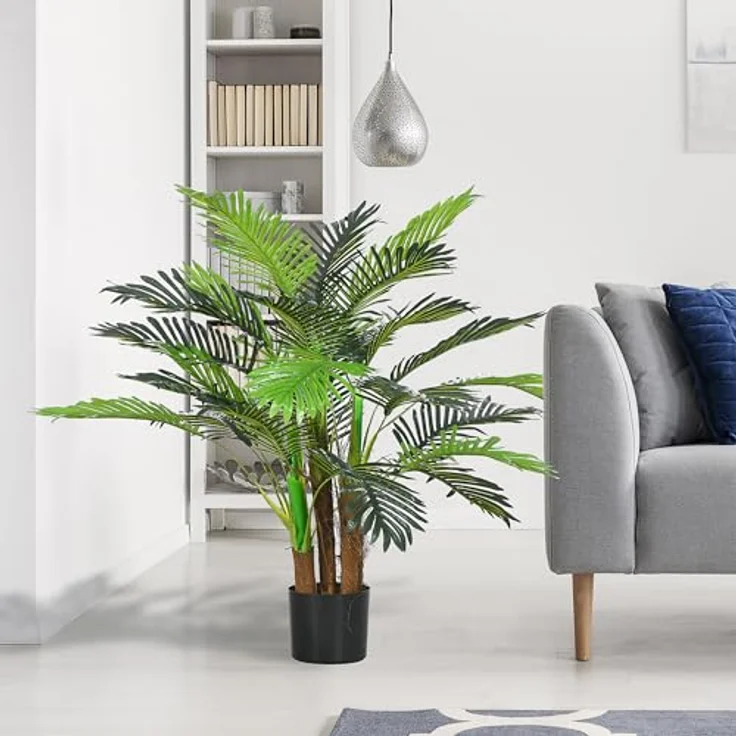 HOMCOM Kunstpflanze Kunst Palme, 100 cm mit 27 Zweige, Zimmerpflanze Palme, Höhe 100 cm, für Indoor, Outdoor, Grün – Bild 2