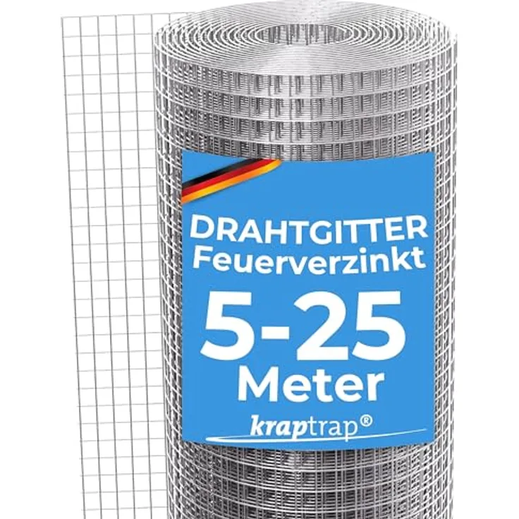 KrapTrap Volierendraht Drahtgitter 16x16mm, verzinkt, 5m x 1m, 1,2mm stark, vielseitig einsetzbar für Tiere und Garten