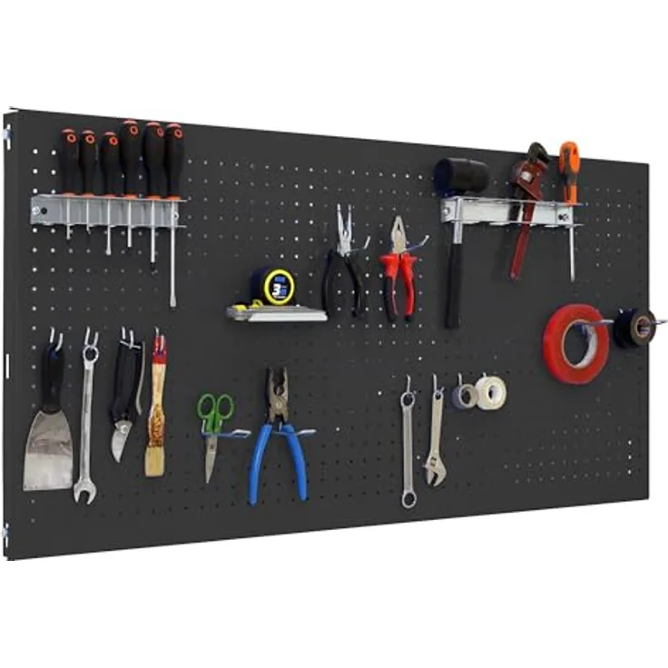 Simon Rack Werkzeugwand Simonwork, Organizer für Werkzeuge mit 14 Haken und 3 Halterungen, 1500 x 600 mm, Anthrazit