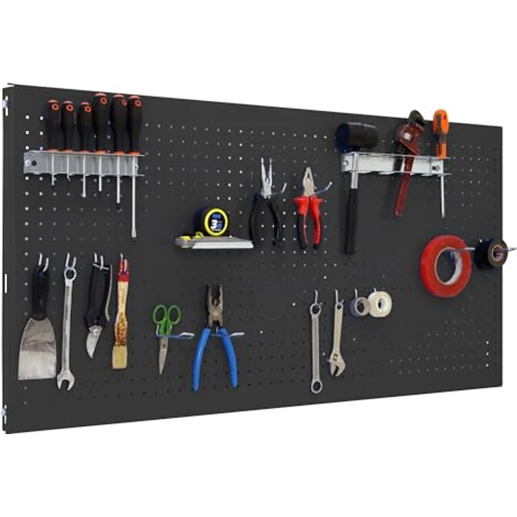 Simon Rack Werkzeugwand Simonwork, Organizer für Werkzeuge mit 14 Haken und 3 Halterungen, 1500 x 600 mm, Anthrazit – Bild 1