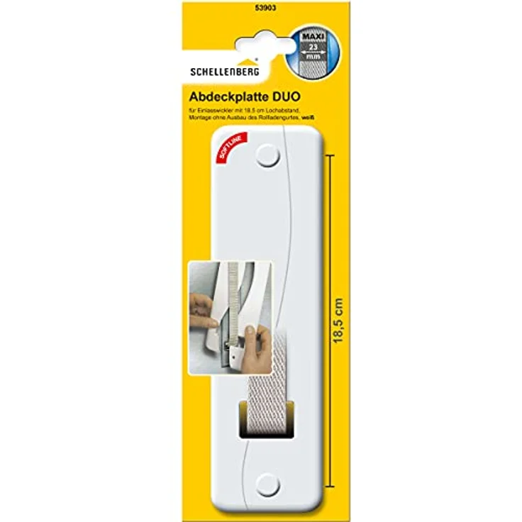 Schellenberg 53903 Rolladengurt Abdeckung Lochabstand 18,5 cm, einfache Montage ohne Ausbau des Gurtband, Abdeckplatte DUO Maxi, für Gurtwickler und Einlasswickler, weiß – Bild 1