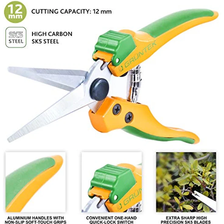 GRÜNTEK Gartenschere COLIBRI Long 195 mm, Bypass-Schneide für Pflanzen und Blumen, Ernteschere, Pflanzenschere mit Soft-Touch Ergo-Griffe, zentrierte SK5 Präzisions-Klingen, geschmiedeter Körper, grün – Bild 2