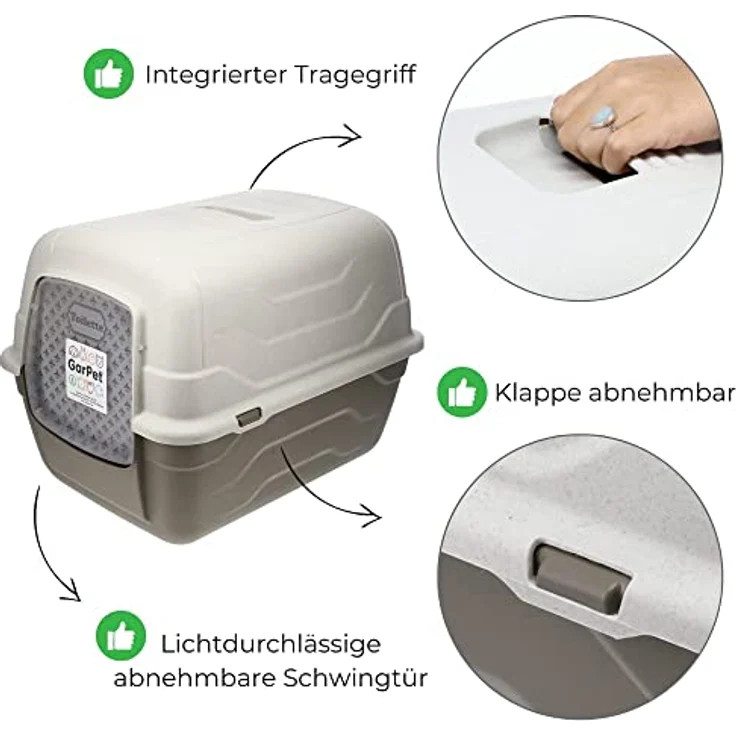 GarPet Katzenklo mit Deckel Schaufel Aktivkohlefilter - Haube kippbar - große XXL Katzentoilette Katzen WC Hauben Toilette Klo Outdoor – Bild 5