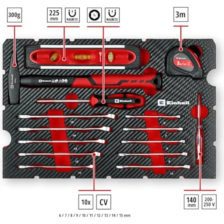 Einhell 370511 Werkzeugkoffer E-Case, 79-teiliges Starter Set mit Zangen, Hammer, Schraubendreher und Messwerkzeugen – Bild 3