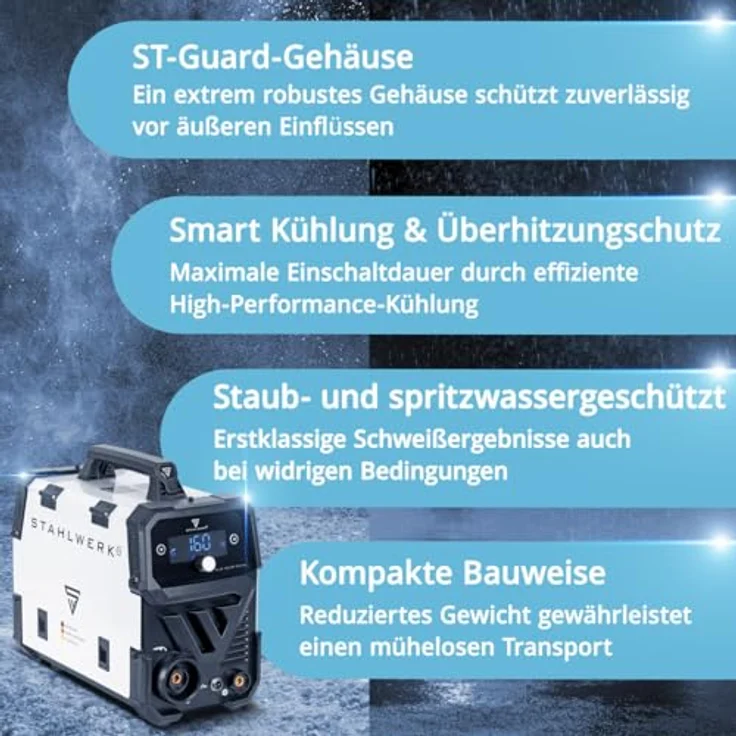 STAHLWERK FLUX 160 ST Digital, Kombischweißgerät mit Lift TIG und WP-17V-Brenner, 20-160 A, IP21S, inkl. Schweißdraht und Zubehör – Bild 5