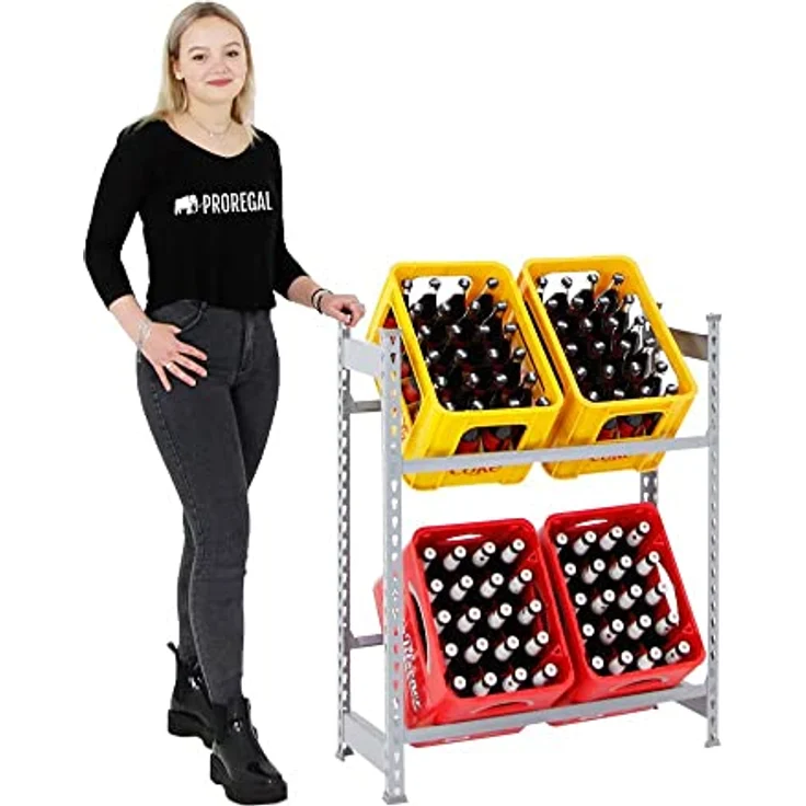 PROREGAL Getränkekistenregal Camel, für 4 Kästen, 2 Ebenen, Traglast 100 kg pro Fachboden, HxBxT 100x80x30 cm, Grau, made in EU – Bild 5