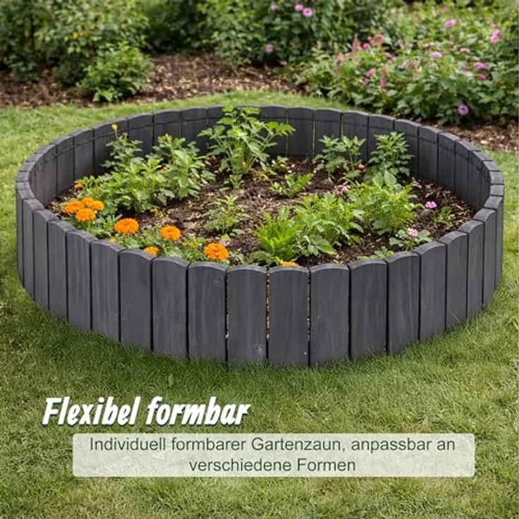 Relaxdays Beeteinfassung 200 cm, flexibler Beetzaun aus Tannenholz, Sichthöhe: 20 cm, dunkelgrau – Bild 5