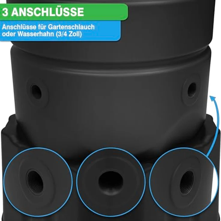 YourCasa Regentonne [CircleTower] 110L Anthrazit mit Standfuss, Deckel & Wasserhahn - Frostsicher aus Kunststoff - Modernes Design - Regensammler – Bild 5