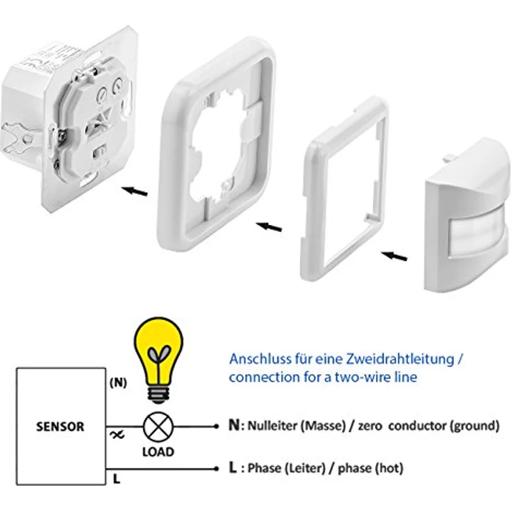 deleyCON 2X Infrarot Bewegungsmelder Unterputz Wandmontage Innenbereich Lichtsteuerung 160° Arbeitsfeld 9m Reichweite eingebauter Lichtsensor Weiß, 2er Pack – Bild 3