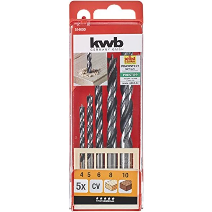 kwb CV Holzbohrer-Set – Holz-Spiralbohrer für Hartholz und Weichholz, 5-teilig, Ø 4 – 10 mm. – Bild 2
