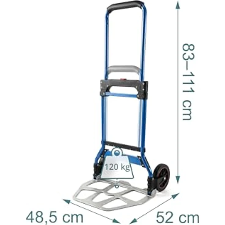 relaxdays Klappbare Sackkarre bis 120 kg, stabiler Stahlrahmen mit Teleskopgriff, blau – Bild 4